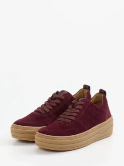 Gabor – Plateau-Sneaker aus Veloursleder bordeauxrot