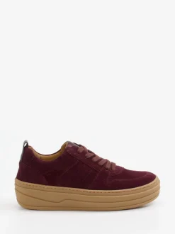 Gabor – Plateau-Sneaker aus Veloursleder bordeauxrot