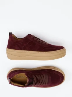 Gabor – Plateau-Sneaker aus Veloursleder bordeauxrot