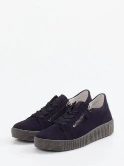 Gabor – Plateau-Sneaker aus Veloursleder Dunkelblau