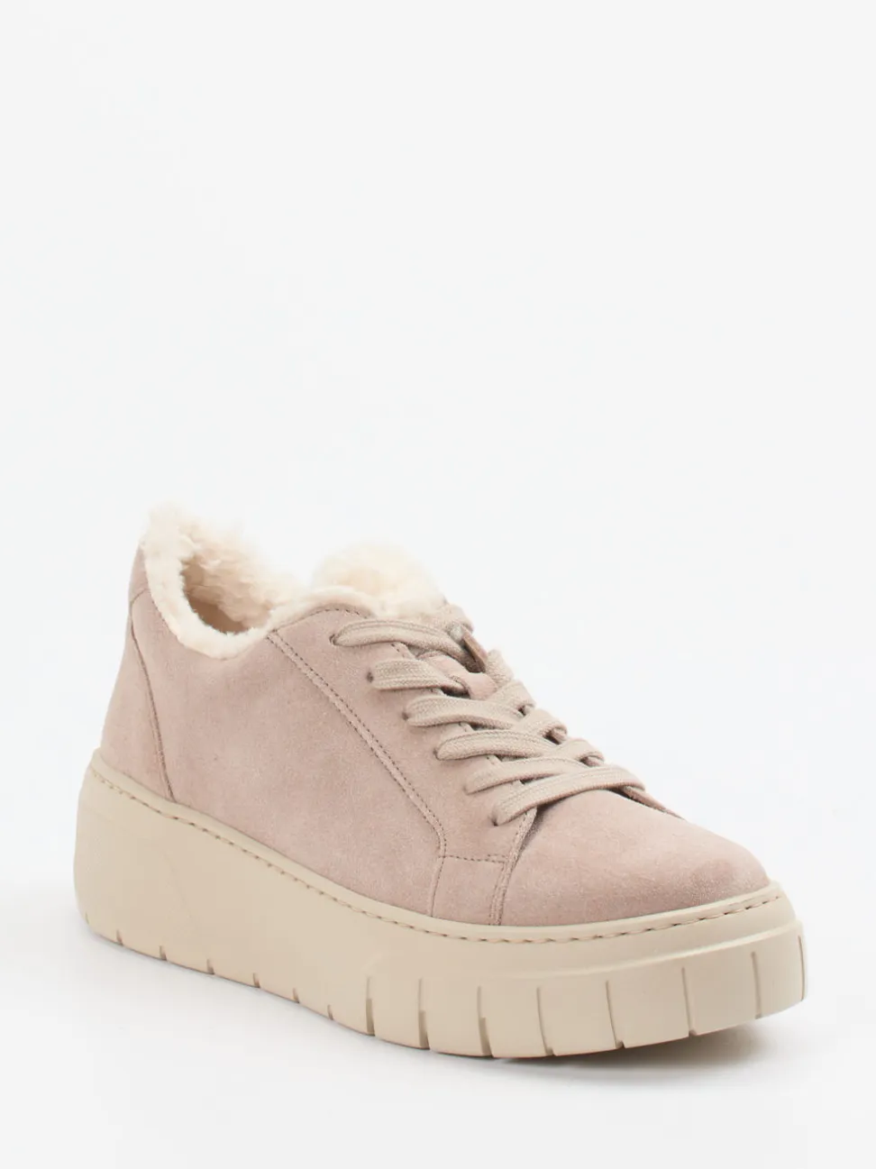 Gabor – Plateau-Sneaker aus Veloursleder Sandbeige