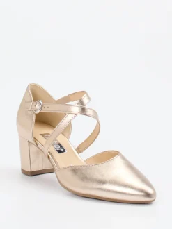 Gabor – Riemchenpumps aus Metallicleder goldfarben