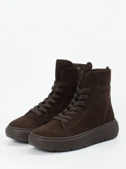 Gabor – Schnürboots aus Veloursleder Dunkelbraun