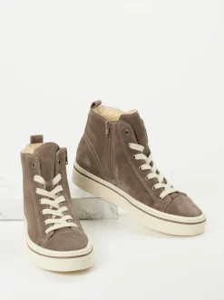 Gabor – Schnürstiefelette aus Veloursleder taupe