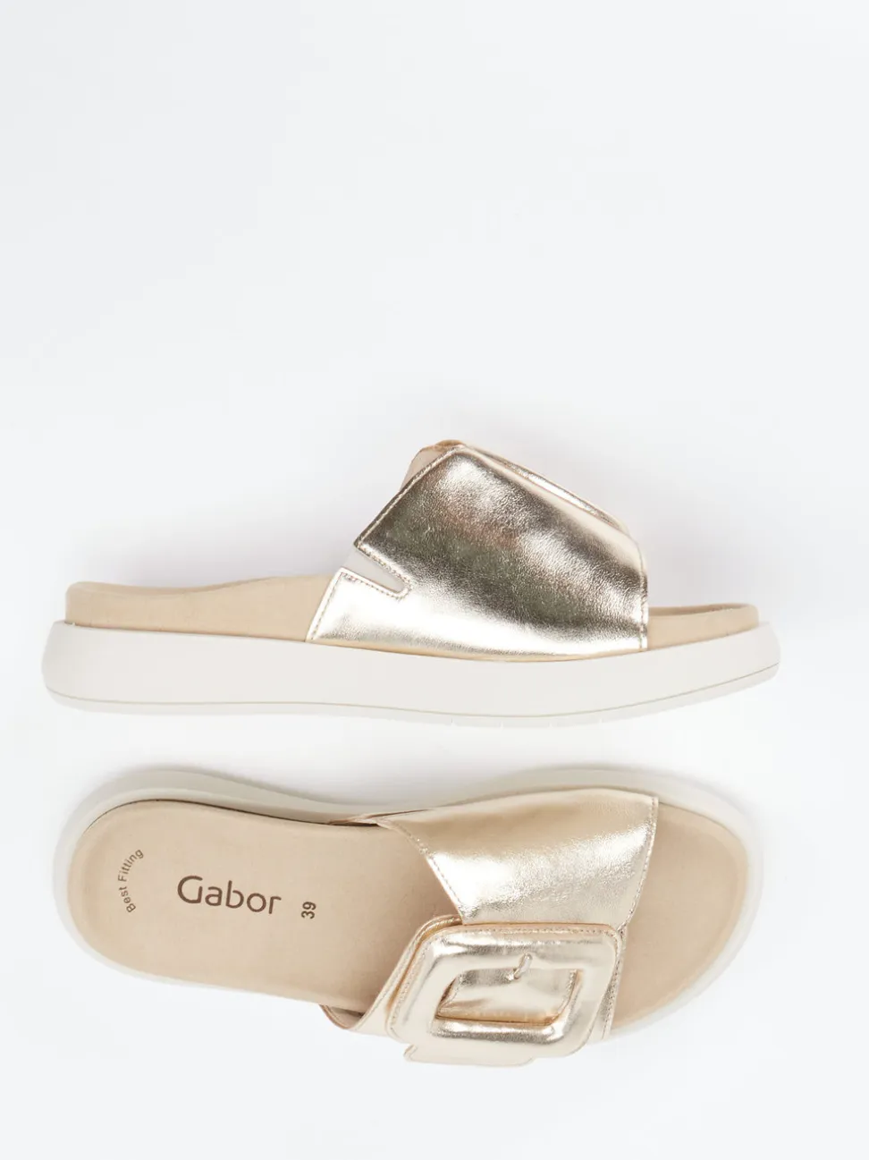 Gabor – Slide-Pantolette aus Metallicleder goldfarben