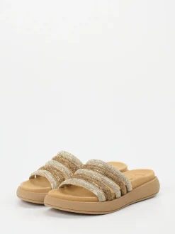 Gabor – Slides aus Metallicleder in Goldbeige