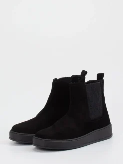 Gabor Comfort – Chelsea-Stiefelette aus Veloursleder Schwarz