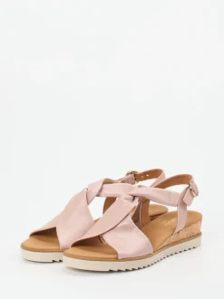 Gabor Comfort – Keilsandaletten aus Metallicleder altrosa