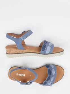 Gabor Comfort – Keilsandaletten aus Veloursleder blau