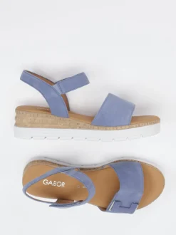 Gabor Comfort – Keilsandaletten aus Veloursleder jeansblau