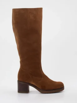 Gabor Comfort – Kniestiefel aus Veloursleder cognac