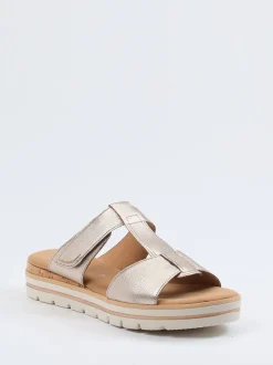 Gabor Comfort – Komfort-Pantolette aus Metallicleder Champagner