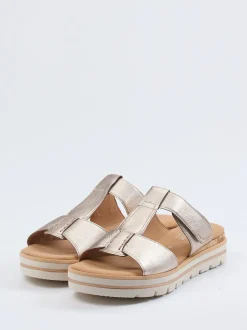 Gabor Comfort – Komfort-Pantolette aus Metallicleder Champagner