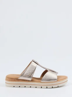 Gabor Comfort – Komfort-Pantolette aus Metallicleder Champagner