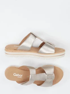Gabor Comfort – Komfort-Pantolette aus Metallicleder Champagner