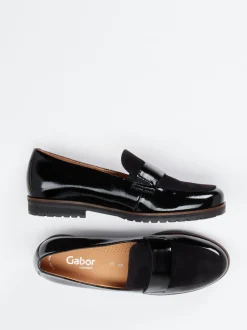 Gabor Comfort – Loafer aus Lack- und Veloursleder schwarz