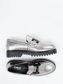 Gabor Comfort – Loafer aus Metallicleder silbergrau