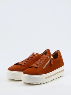 Gabor Comfort – Plateau-Sneaker aus Veloursleder ziegelrot