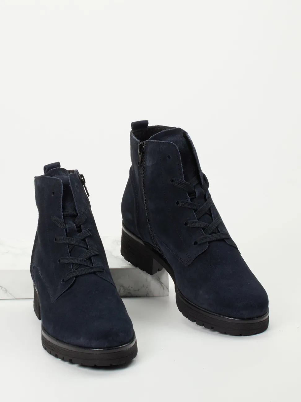 Gabor Comfort – Schnürboots aus Veloursleder Dunkelblau