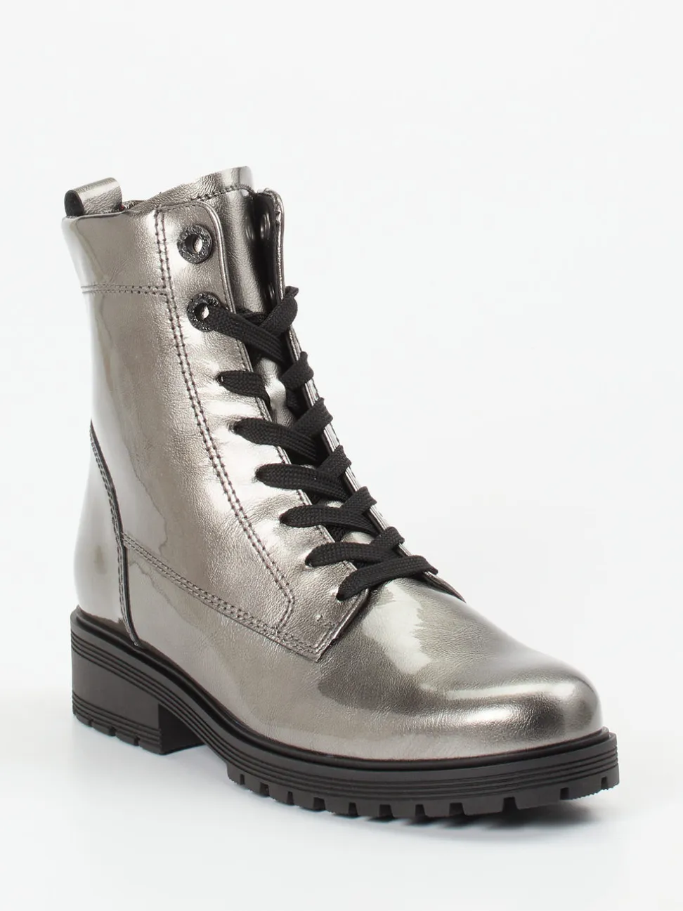 Gabor Comfort – Schnürboots aus Lackleder in Grau