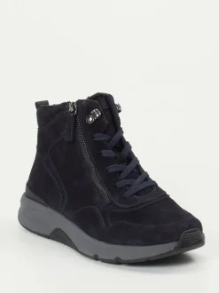 Gabor Comfort – Schnürstiefelette aus Veloursleder blau