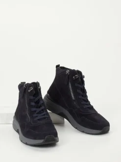 Gabor Comfort – Schnürstiefelette aus Veloursleder blau