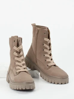 Gabor Comfort – Schnürstiefelette aus Nubukleder Taupe