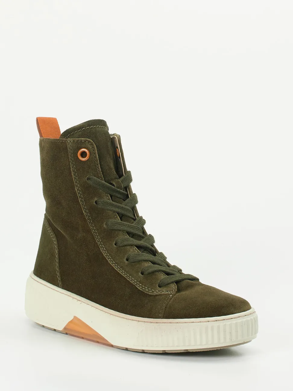 Gabor Comfort – Schnürstiefelette aus Veloursleder Olivgrün