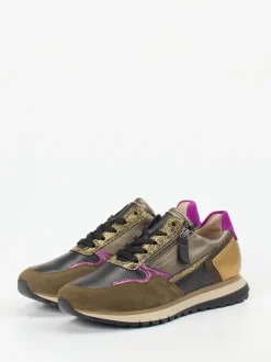Gabor Comfort – Sneaker aus Veloursleder Oliv-Metallic