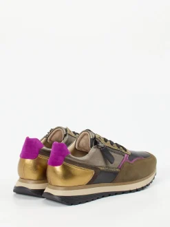 Gabor Comfort – Sneaker aus Veloursleder Oliv-Metallic