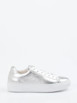Gabor Comfort – Sneaker aus Metallicleder silberfarben