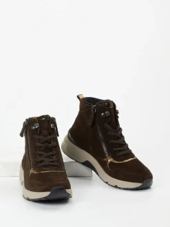 Gabor Comfort – Sneakerboots aus Veloursleder Dunkelbraun