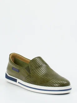 Galizio Torresi – Slip-On Sneaker aus Glattleder Olivgrün