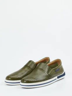 Galizio Torresi – Slip-On Sneaker aus Glattleder Olivgrün
