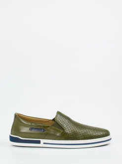 Galizio Torresi – Slip-On Sneaker aus Glattleder Olivgrün