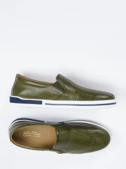 Galizio Torresi – Slip-On Sneaker aus Glattleder Olivgrün