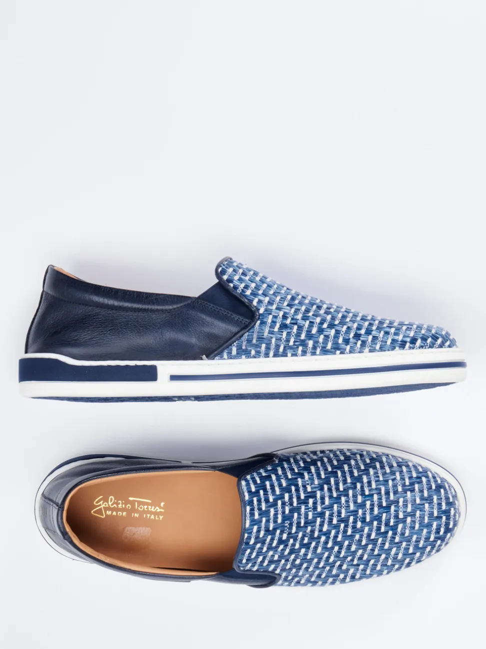 Galizio Torresi – Slip-On Sneaker aus Textil und Leder blau
