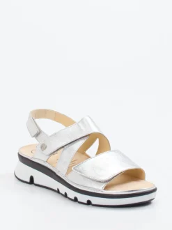 Ganter – Klettsandalen aus Metallicleder silberfarben