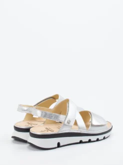Ganter – Klettsandalen aus Metallicleder silberfarben