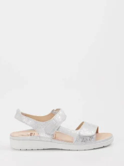 Ganter – Komfortsandalen aus Metallic-Material silber