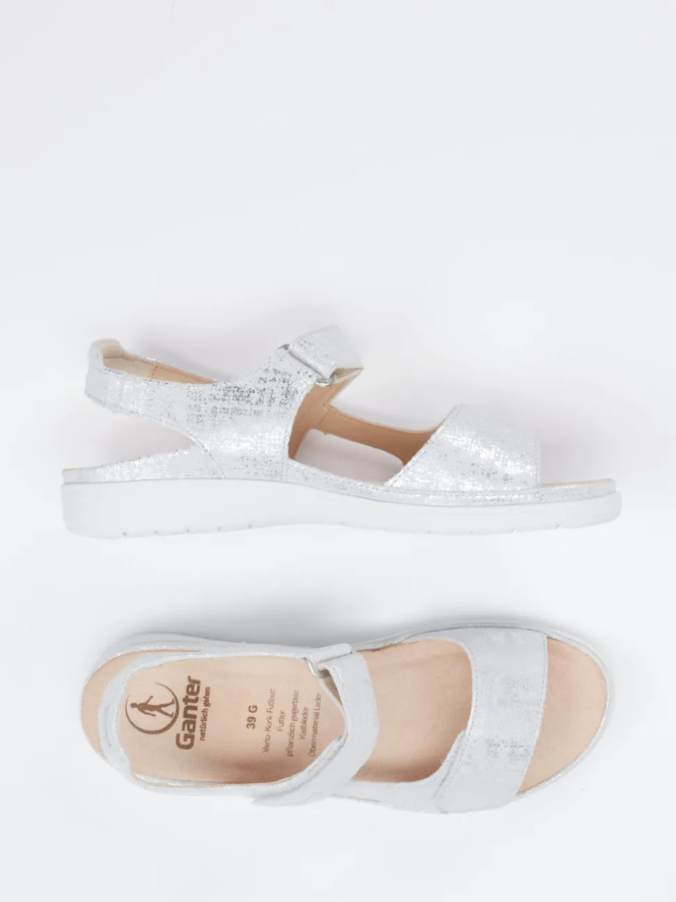 Ganter – Komfortsandalen aus Metallic-Material silber