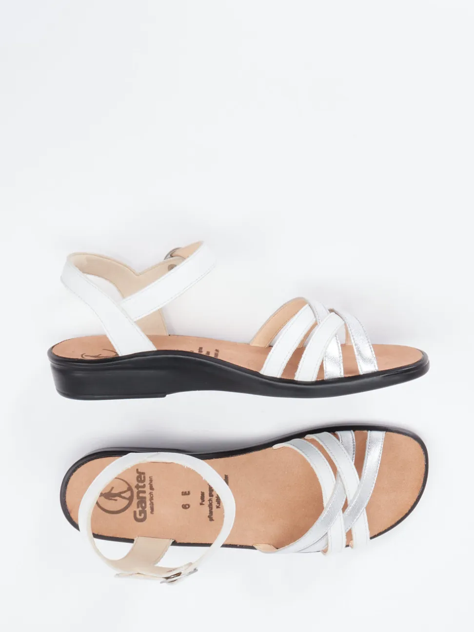 Ganter – Sandalette aus Kalbleder in Weiß Metallic