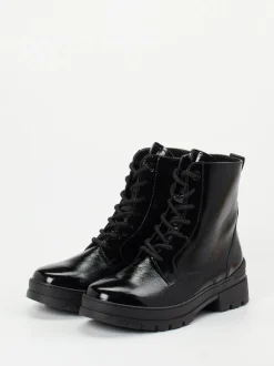 Ganter – Schnürstiefelette aus Lackleder Schwarz