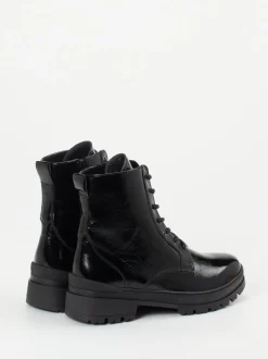 Ganter – Schnürstiefelette aus Lackleder Schwarz