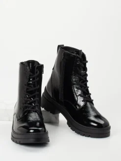 Ganter – Schnürstiefelette aus Lackleder Schwarz