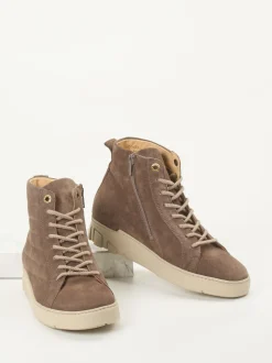 Ganter – Schnürstiefelette aus Veloursleder taupe