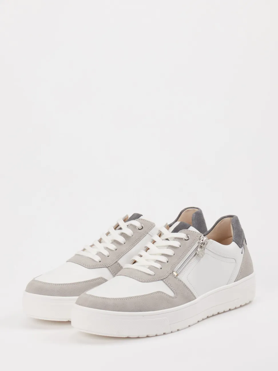 Ganter – Sneaker aus Leder-Mix in Weiß-Grau