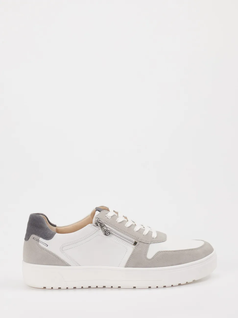 Ganter – Sneaker aus Leder-Mix in Weiß-Grau