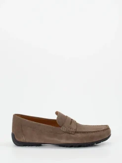 Geox – Penny Loafer aus Veloursleder in Taupe
