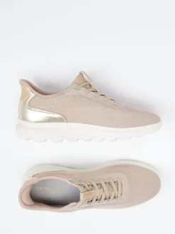 Geox – Sneaker aus Textil in Beige mit Gold-Detail